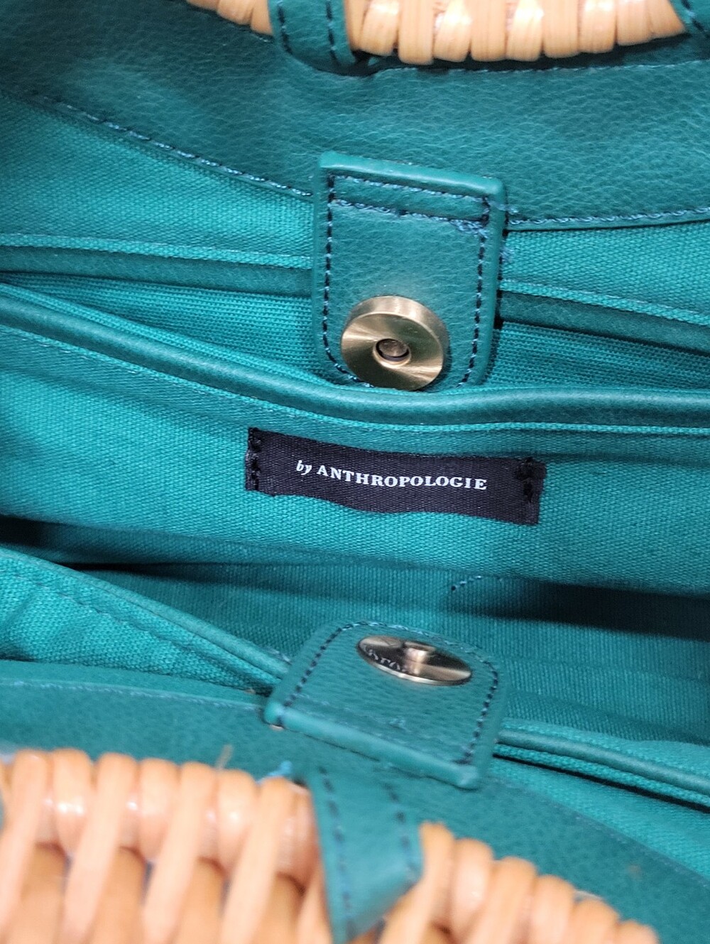 Anthropologie Marianne Green Faux Leather Bamboo Handle Crossbody Purse Bag NWT* - Picture 6 of 7